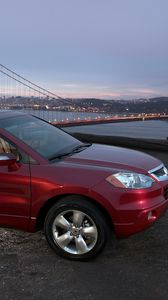 Preview wallpaper acura, rdx, red, side view, style, cars, city, lights, bridge, nature