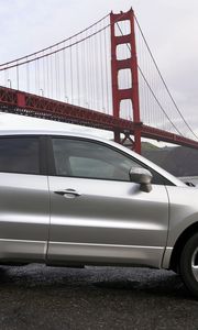 Preview wallpaper acura, rdx, silver metallic, jeep, side view, cars, style, bridge, river, nature