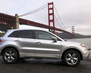 Preview wallpaper acura, rdx, silver metallic, jeep, side view, cars, style, bridge, river, nature