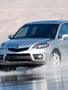 Preview wallpaper acura, rdx, silver metallic, front view, jeep, auto, wet asphalt, spray, nature