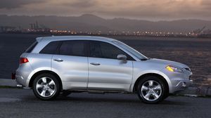 Preview wallpaper acura, rdx, silver metallic, side view, style, sky, lights, water, mountains