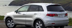 Preview wallpaper acura, rdx, silver metallic, side view, style, cars, mountains, nature, water