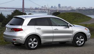 Preview wallpaper acura, rdx, silver metallic, side view, style, cars, nature, city, grass, bushes, water, asphalt