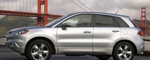 Preview wallpaper acura, rdx, silver metallic, side view, style, cars, nature, bridge, sky