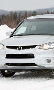Preview wallpaper acura, rdx, white, jeep, front view, car, forest, snow