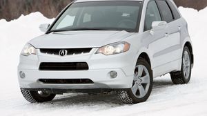 Preview wallpaper acura, rdx, white, jeep, front view, car, forest, snow