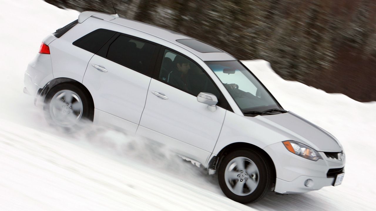 Wallpaper acura, rdx, white, jeep, side view, speed, cars, snow, forest