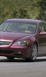 Preview wallpaper acura, rl, 2004, red, front view, style, cars, track, trees, grass, turn