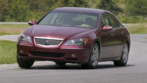 Preview wallpaper acura, rl, 2004, red, front view, style, cars, track, trees, grass, turn
