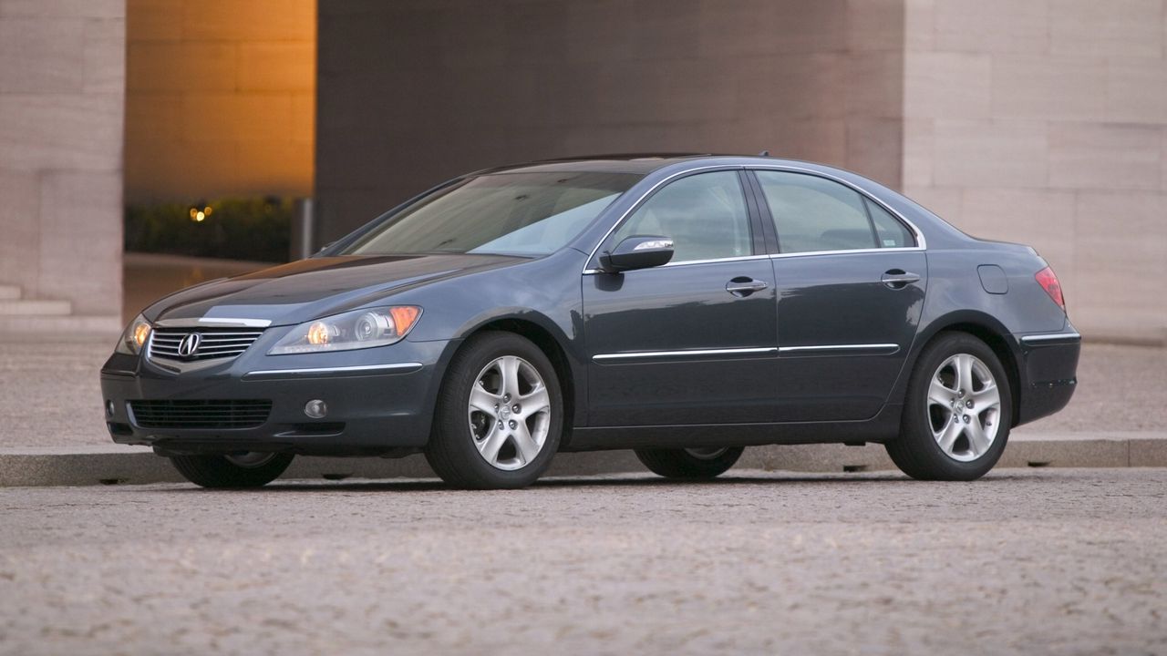 Wallpaper acura, rl, 2004, blue, side view, style, cars, buildings, asphalt