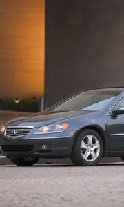 Preview wallpaper acura, rl, 2004, blue, side view, style, cars, buildings, asphalt