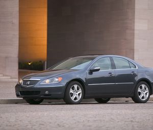 Preview wallpaper acura, rl, 2004, blue, side view, style, cars, buildings, asphalt