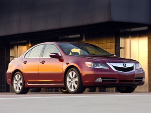 Preview wallpaper acura, rl, 2008, red, side view, style, sedan, auto, asphalt, building