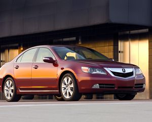 Preview wallpaper acura, rl, 2008, red, side view, style, sedan, auto, asphalt, building