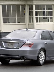 Preview wallpaper acura, rl, 2010, gray metallic, rear view, style, car, house, grass, asphalt