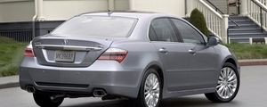 Preview wallpaper acura, rl, 2010, gray metallic, rear view, style, car, house, grass, asphalt