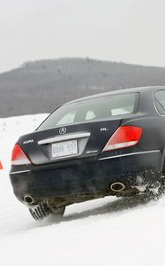 Preview wallpaper acura, rl, black, rear view, car, snow, style, nature