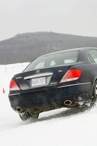 Preview wallpaper acura, rl, black, rear view, car, snow, style, nature