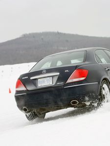 Preview wallpaper acura, rl, black, rear view, car, snow, style, nature