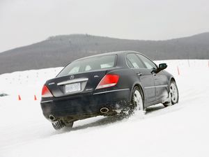 Preview wallpaper acura, rl, black, rear view, car, snow, style, nature