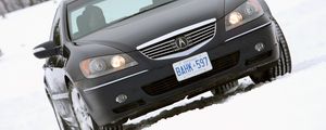 Preview wallpaper acura, rl, black, front view, style, car, snow, trees