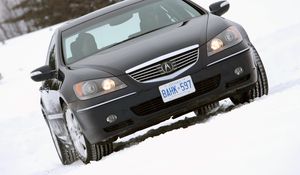 Preview wallpaper acura, rl, black, front view, style, car, snow, trees