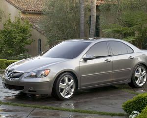 Preview wallpaper acura, rl, concept, 2004, gray, side view, style, cars, nature, trees, grass, reflection, building