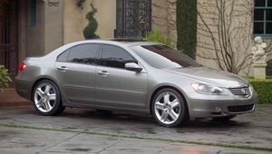 Preview wallpaper acura, rl, concept, 2004, metallic gray, side view, style, cars, grass, buildings, shrubs