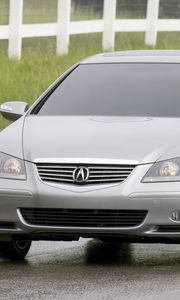 Preview wallpaper acura, rl, concept, 2004, gray metallic, front view, style, cars, grass, fence, wet asphalt