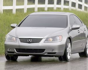 Preview wallpaper acura, rl, concept, 2004, gray metallic, front view, style, cars, grass, fence, wet asphalt