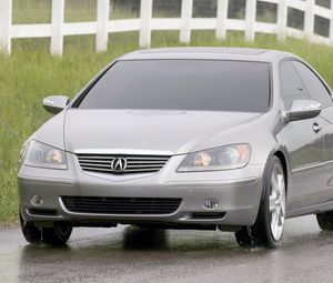 Preview wallpaper acura, rl, concept, 2004, gray metallic, front view, style, cars, grass, fence, wet asphalt