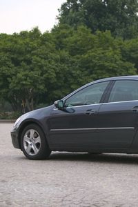 Preview wallpaper acura, rl, gray, side view, style, cars, trees, asphalt