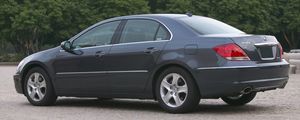 Preview wallpaper acura, rl, gray, side view, style, cars, trees, asphalt