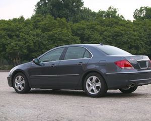 Preview wallpaper acura, rl, gray, side view, style, cars, trees, asphalt