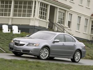 Preview wallpaper acura, rl, metallic gray, side view, style, cars, building, grass