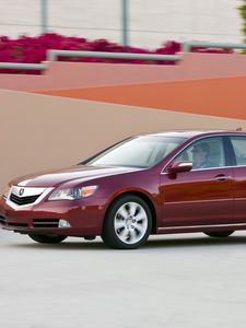 Preview wallpaper acura, rl, red, side view, auto, style, movement, building
