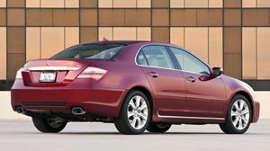 Preview wallpaper acura, rl, red, rear view, auto, style, building