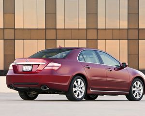 Preview wallpaper acura, rl, red, rear view, auto, style, building