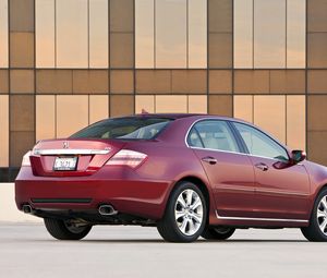 Preview wallpaper acura, rl, red, rear view, auto, style, building