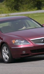 Preview wallpaper acura, rl, sedan, red, front view, style, cars, grass, trees, asphalt
