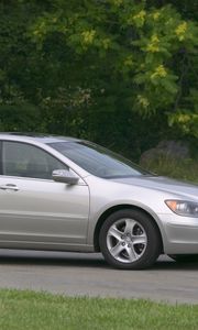 Preview wallpaper acura, rl, silver, side view, sedan, car, grass, trees