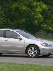 Preview wallpaper acura, rl, silver, side view, sedan, car, grass, trees