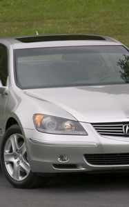 Preview wallpaper acura, rl, silver metallic, front view, auto, grass