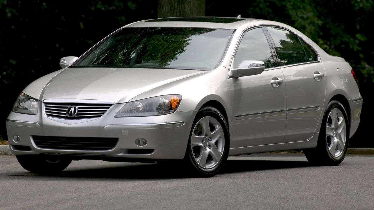 Wallpaper acura, rl, silver metallic, front view, style, sedan, trees, asphalt