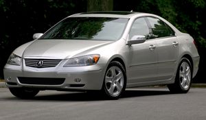 Preview wallpaper acura, rl, silver metallic, front view, style, sedan, trees, asphalt