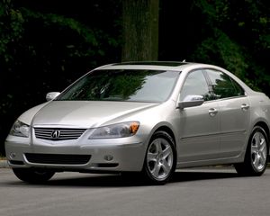 Preview wallpaper acura, rl, silver metallic, front view, style, sedan, trees, asphalt