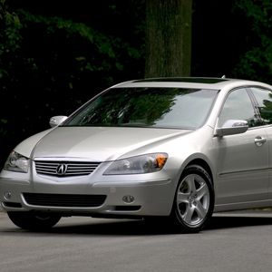 Preview wallpaper acura, rl, silver metallic, front view, style, sedan, trees, asphalt