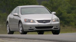 Preview wallpaper acura, rl, silver metallic, front view, style, sedan, auto, road, nature, grass, trees
