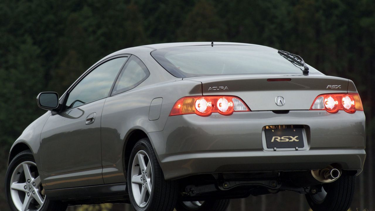 Wallpaper acura, rsx, 2002, gray, rear view, style, cars, trees