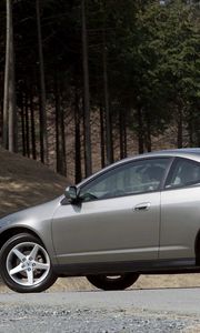 Preview wallpaper acura, rsx, 2002, metallic gray, side view, style, cars, trees, asphalt